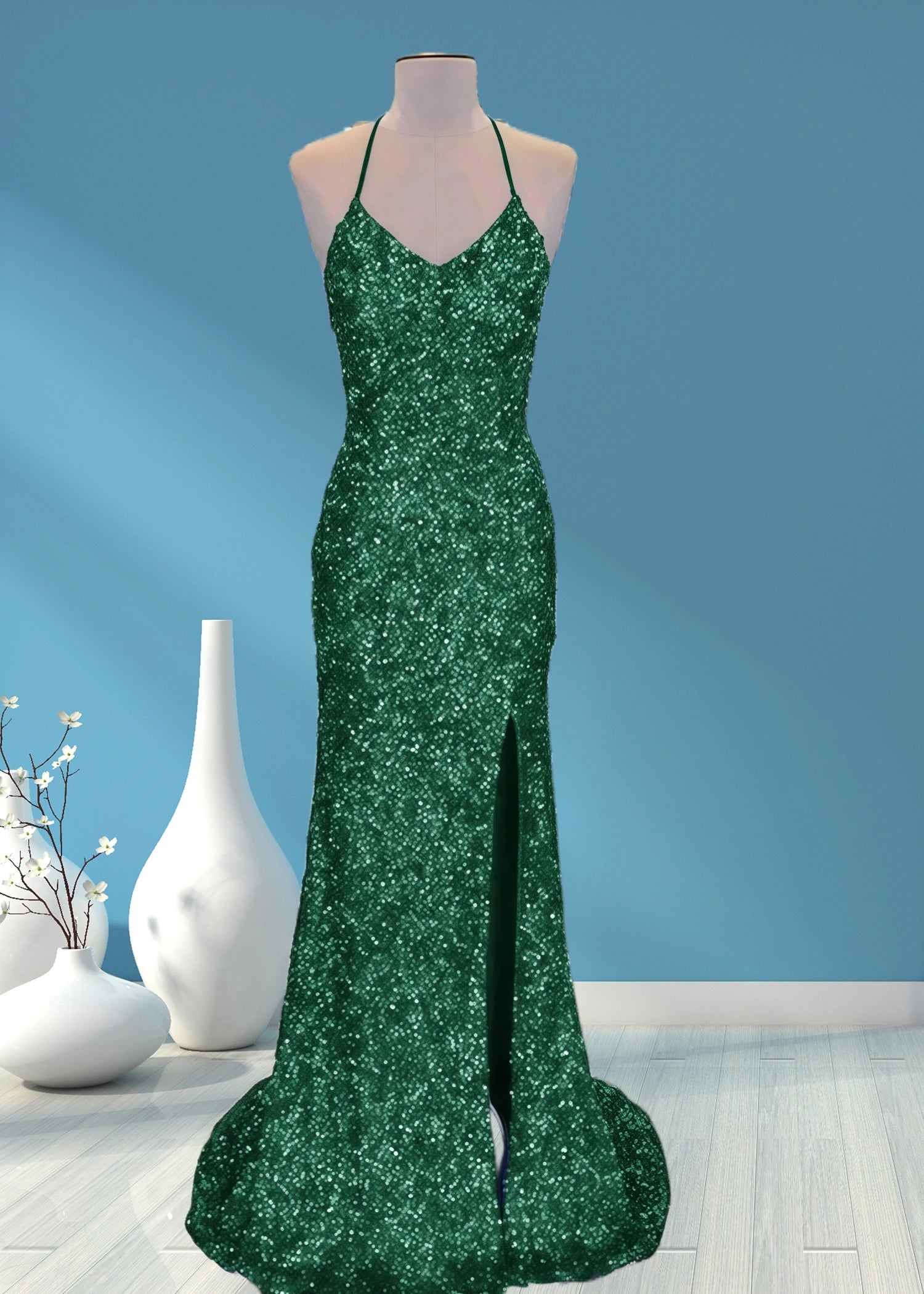 Aurora | Mermaid Long Royal Blue Prom Dress With Sequin Slit - Dark Green - US0 - PromDressClub