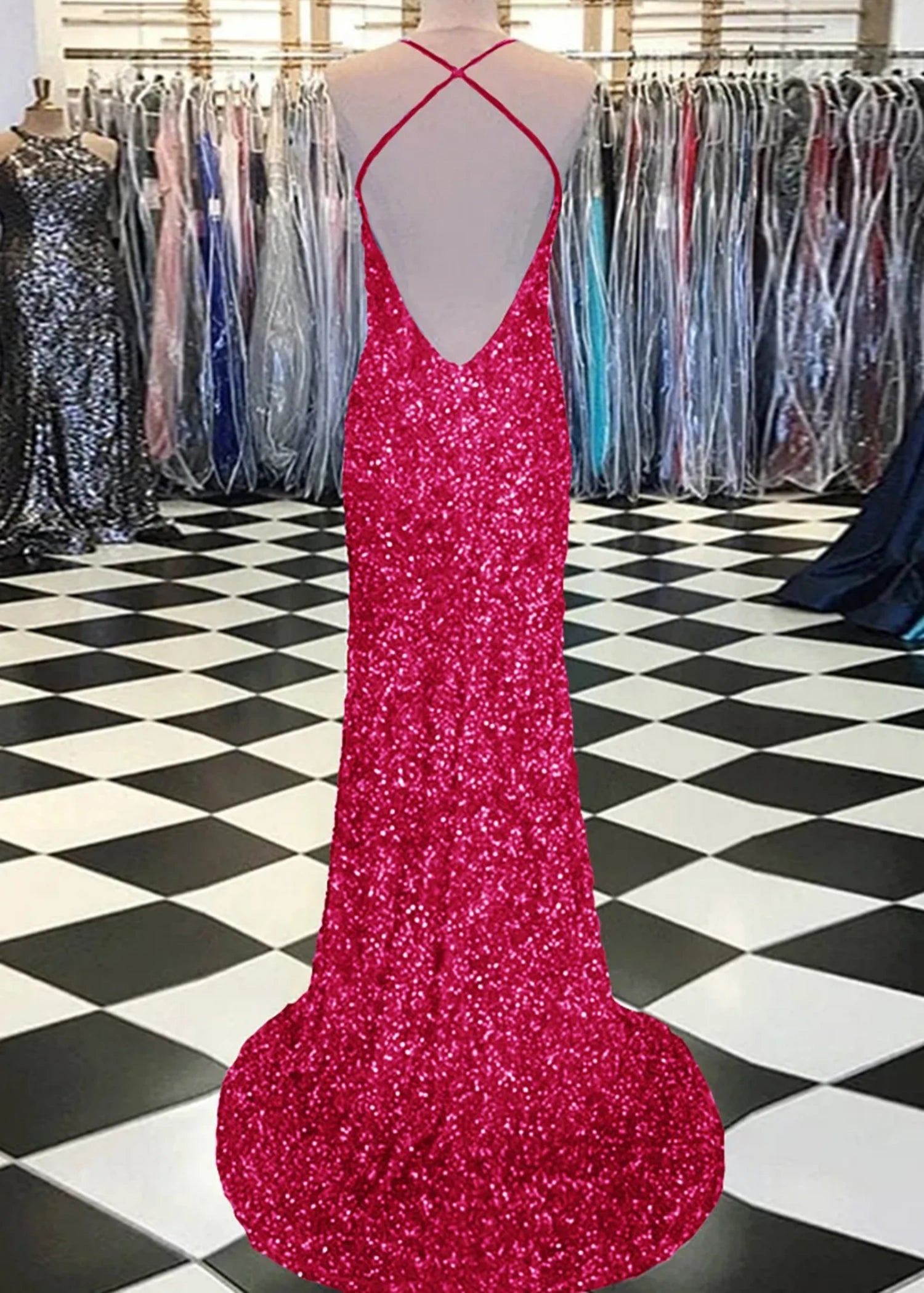 Aurora | Mermaid Long Royal Blue Prom Dress With Sequin Slit - Fuchsia - US0 - PromDressClub