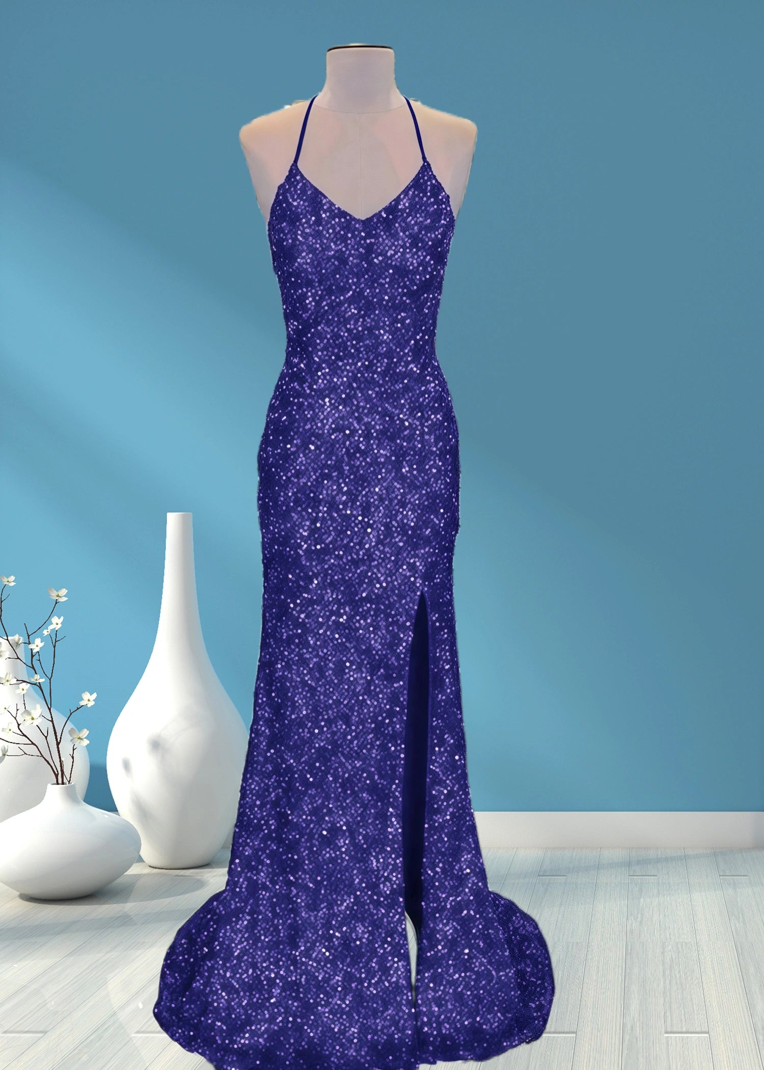 Aurora | Mermaid Long Royal Blue Prom Dress With Sequin Slit - Orchid - US0 - PromDressClub