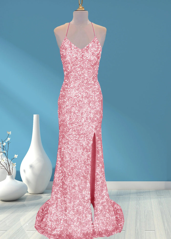 Aurora | Mermaid Long Royal Blue Prom Dress With Sequin Slit - Pink - PromDressClub