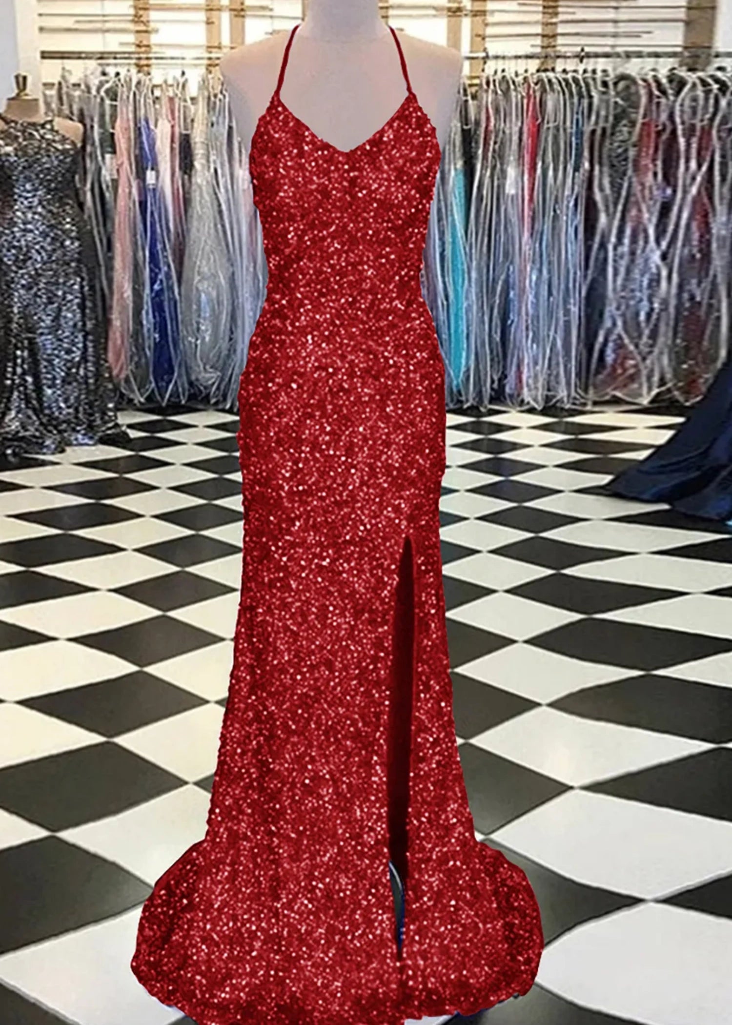 Aurora | Mermaid Long Royal Blue Prom Dress With Sequin Slit - Red - US0 - PromDressClub