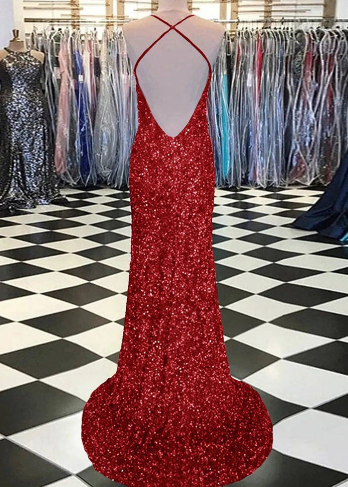 Aurora | Mermaid Long Royal Blue Prom Dress With Sequin Slit - Red - PromDressClub