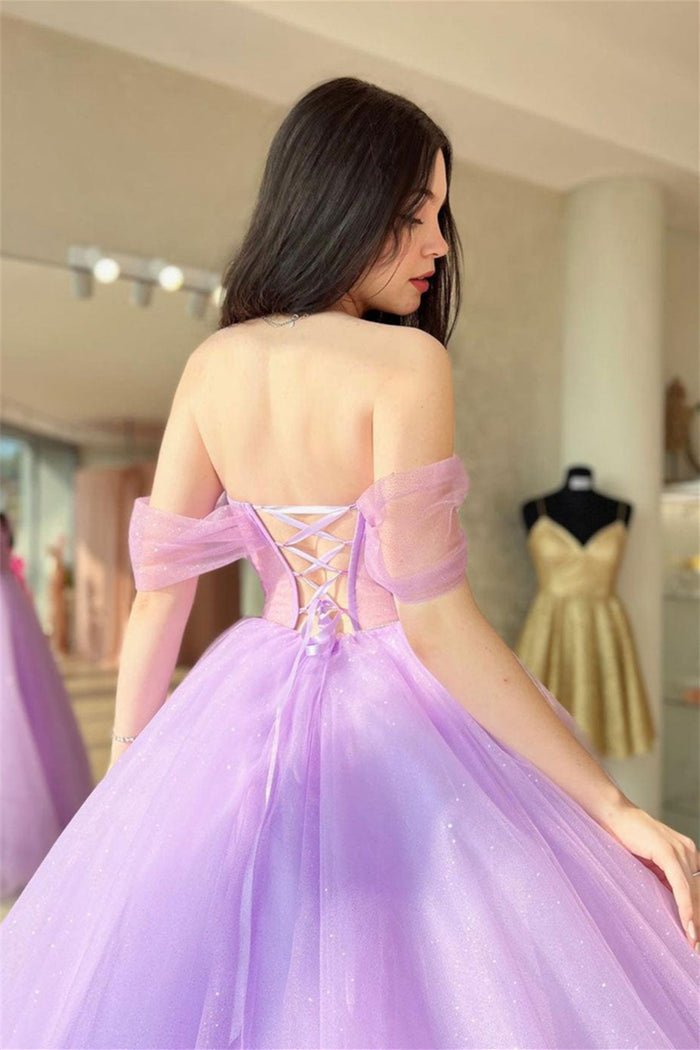 Audrey |Ball Gown Tulle Lilac Prom Dresses off the Shoulder - Purple - US0 - PromDressClub