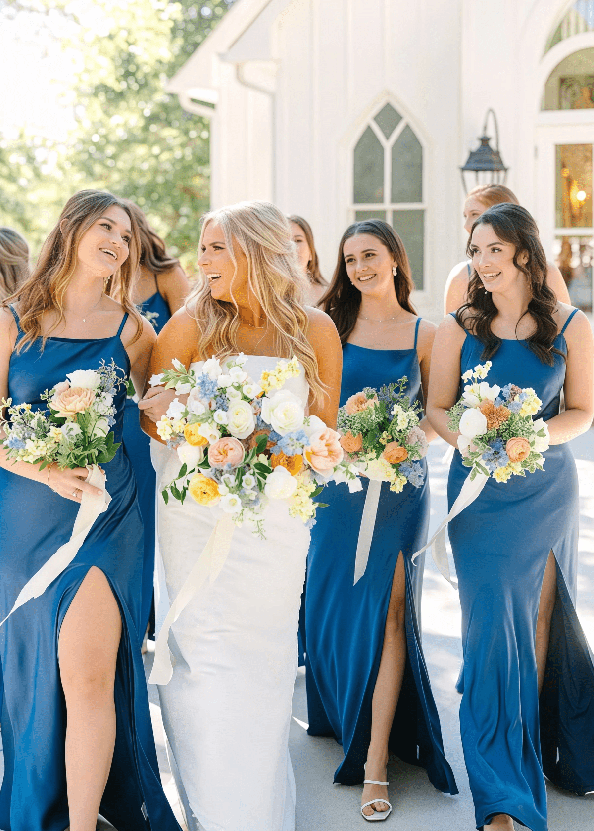 Beatrice | Heavenly Hues Sheath Bows Back Ink Blue Satin Maxi Bridesmaid Dress with Slit and Spaghetti Straps - Ink Blue - PROMDRESS Club