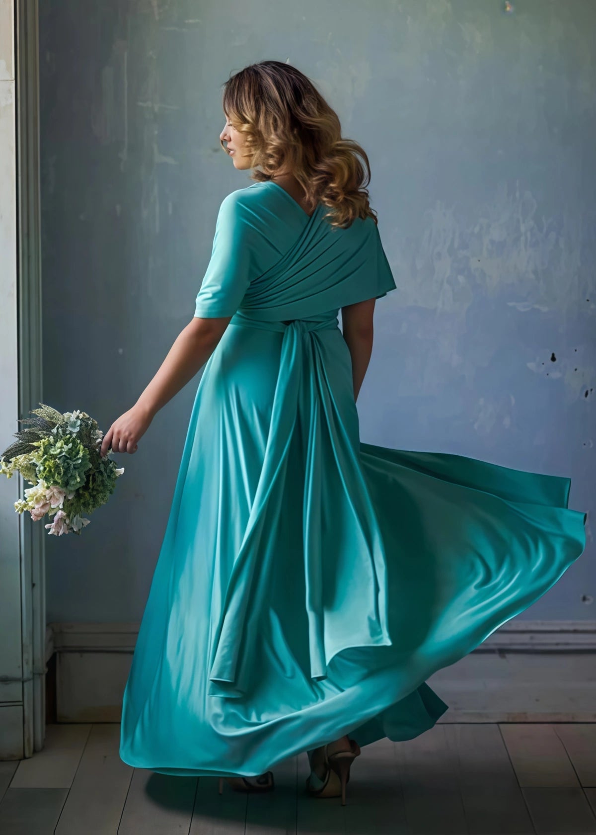 Bertha | A - Line Backless Infinity Green Chiffon Maxi Bridesmaid Dress with Sleeveless - Price #price_variant_lowest# - Green - PromDressClub