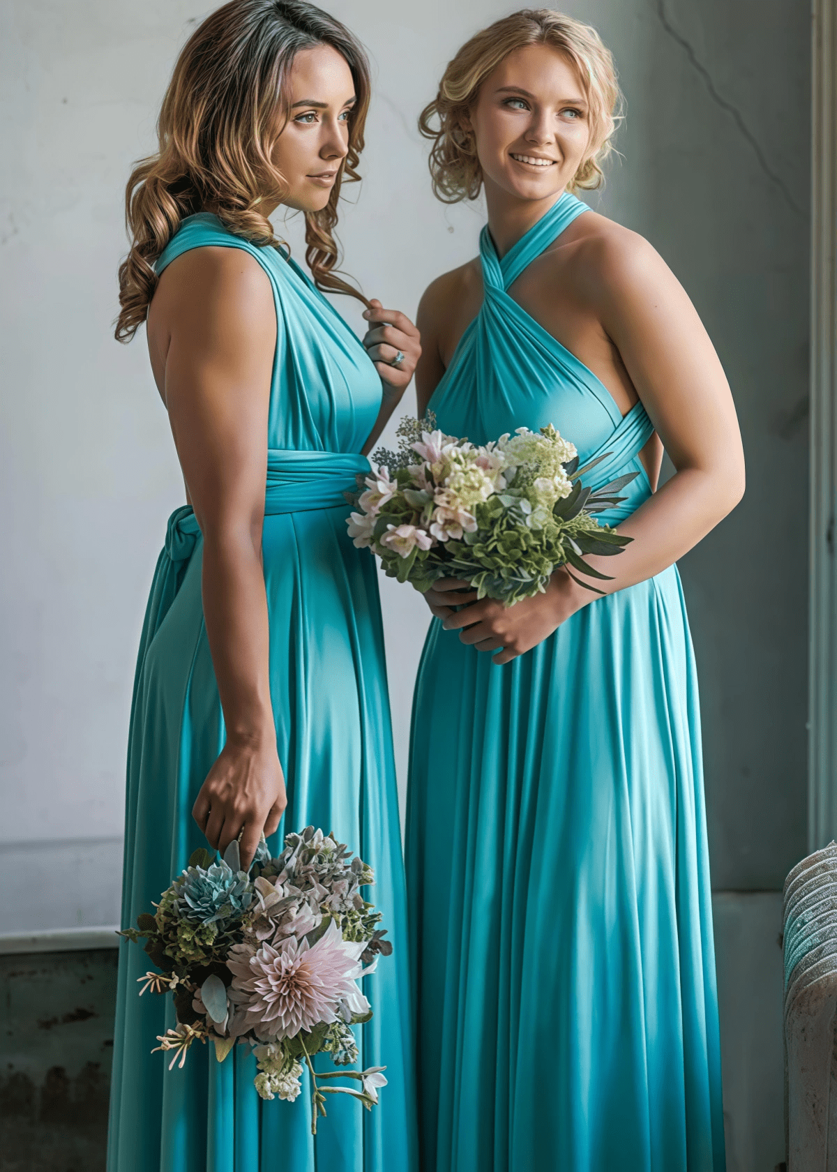 Bertha | A - Line Backless Infinity Green Chiffon Maxi Bridesmaid Dress with Sleeveless - Price #price_variant_lowest# - Green - PromDressClub