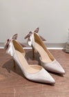 Blush Pink and White Stiletto Satin Bow Heels with Captivating for Every Elegant Affair Color Blush