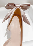 Blush Pink and White Stiletto Satin Bow Heels with Captivating for Every Elegant Affair - Blush - PromDressClub