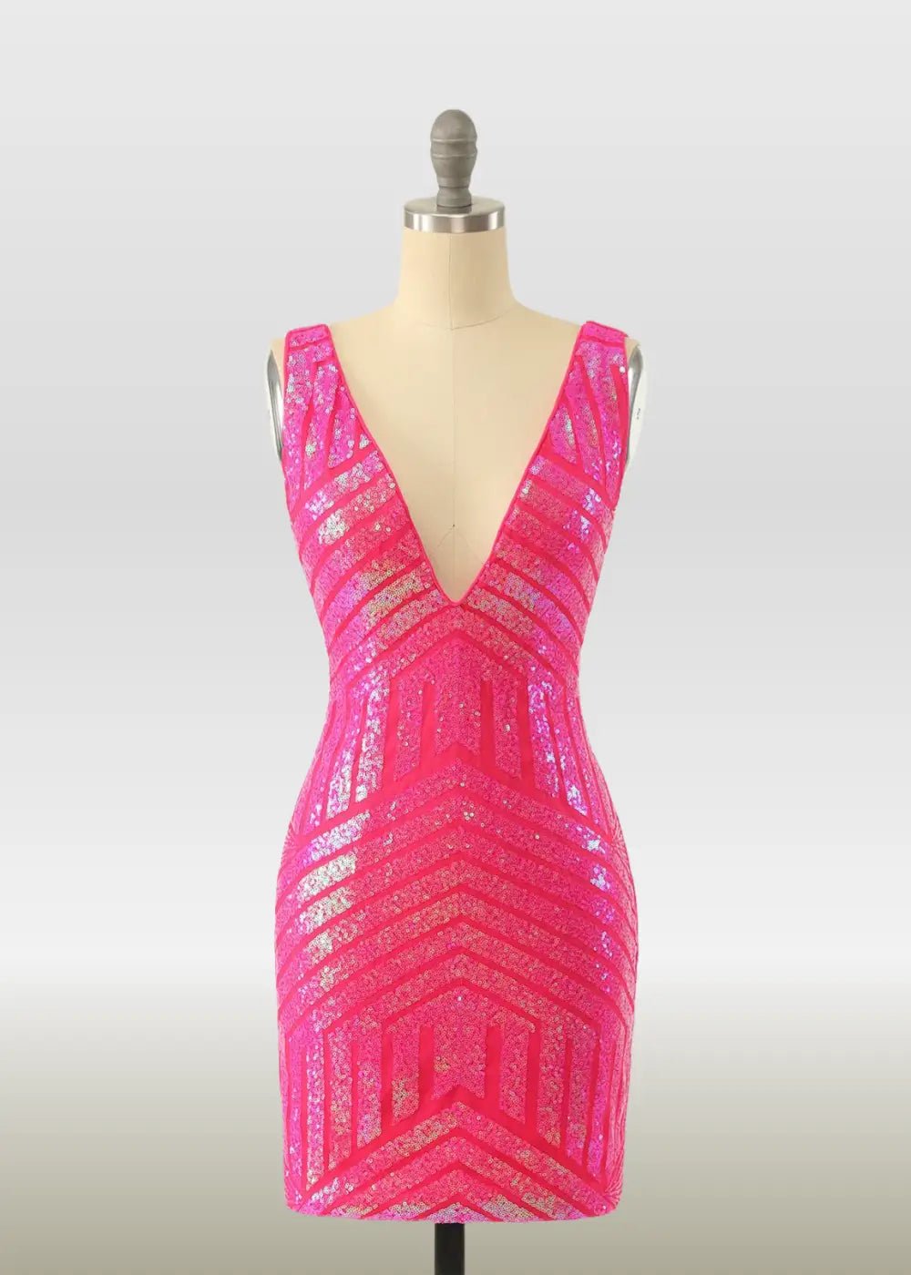 Olive |Bodycon Fuchsia Open Back V - Neck Tight Corset Dress Short Homecoming Dress with Sequins - Fuchsia - US0 - PromDressClub