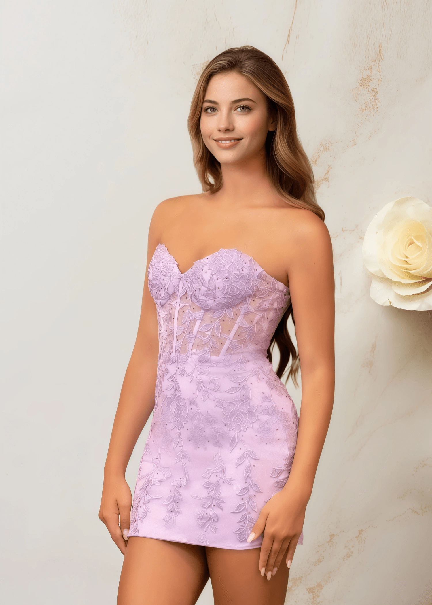 Edith |Bodycon Lace Mini Lilac Homecoming Dress - US0 - PromDressClub