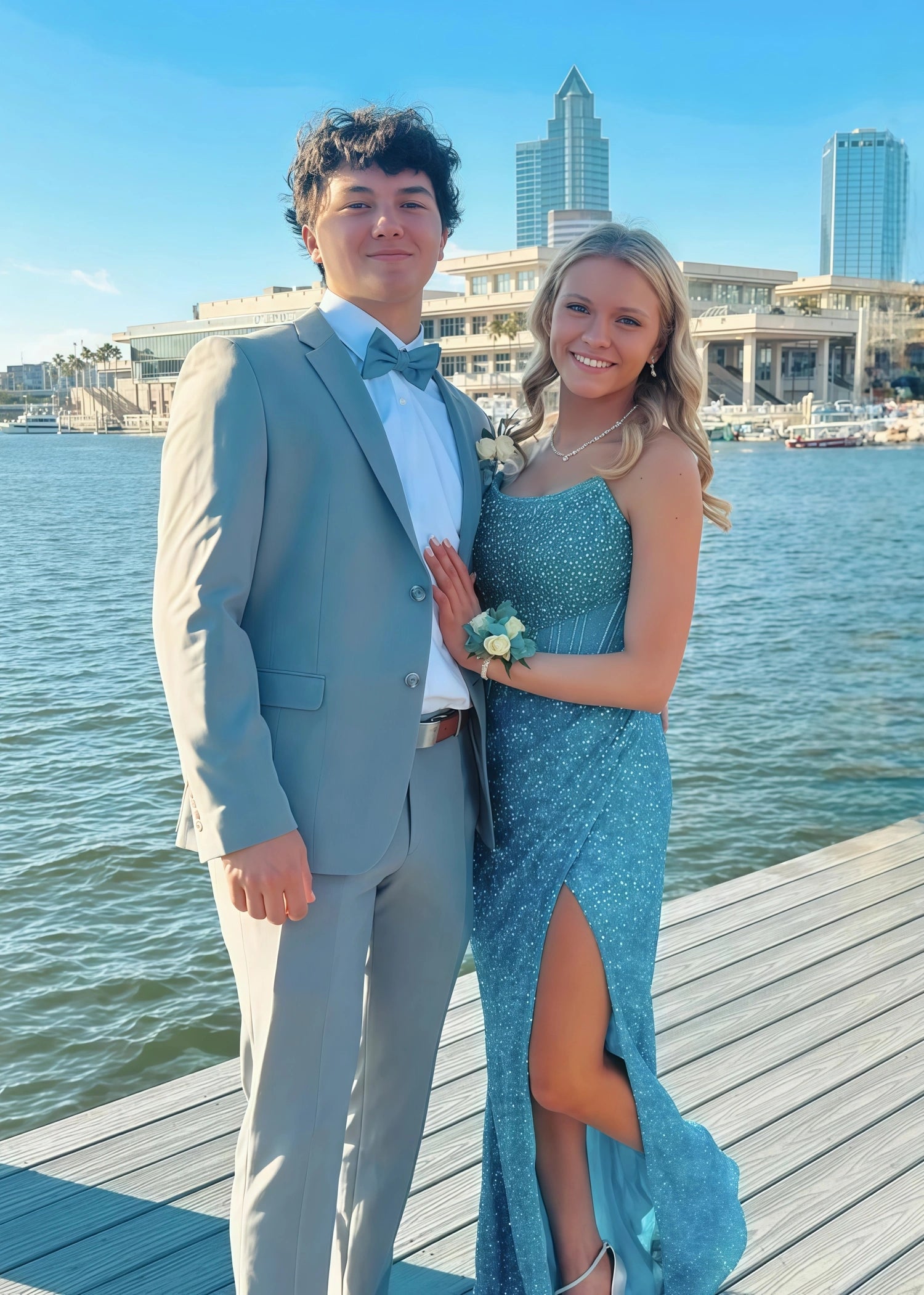 Bridget Beaded Aqua Prom Dress | Mermaid Strapless Corset Pleated Sequins Dress with Slit - Aqua - PromDressClub