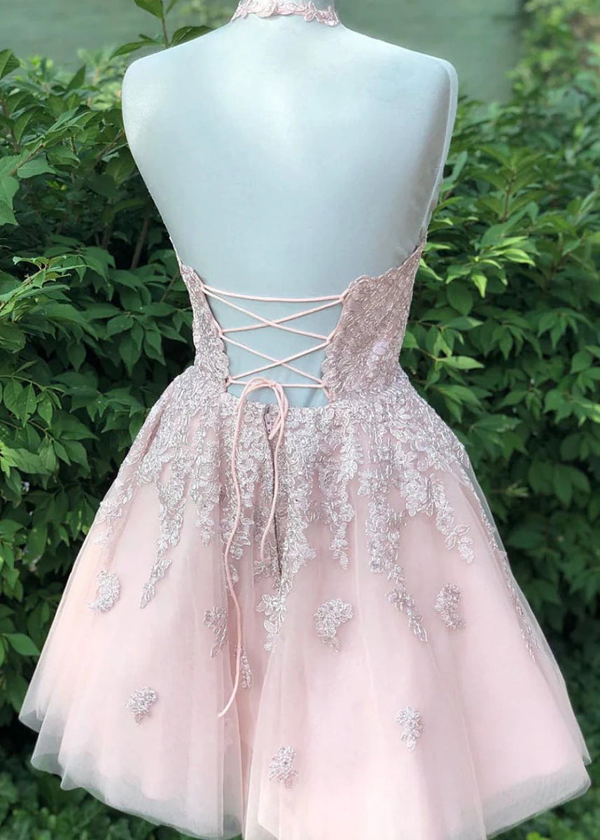Calathea | Flutter Like a Princess in Our Pink Lace Homecoming Dress - Light Pink - PromDressClub