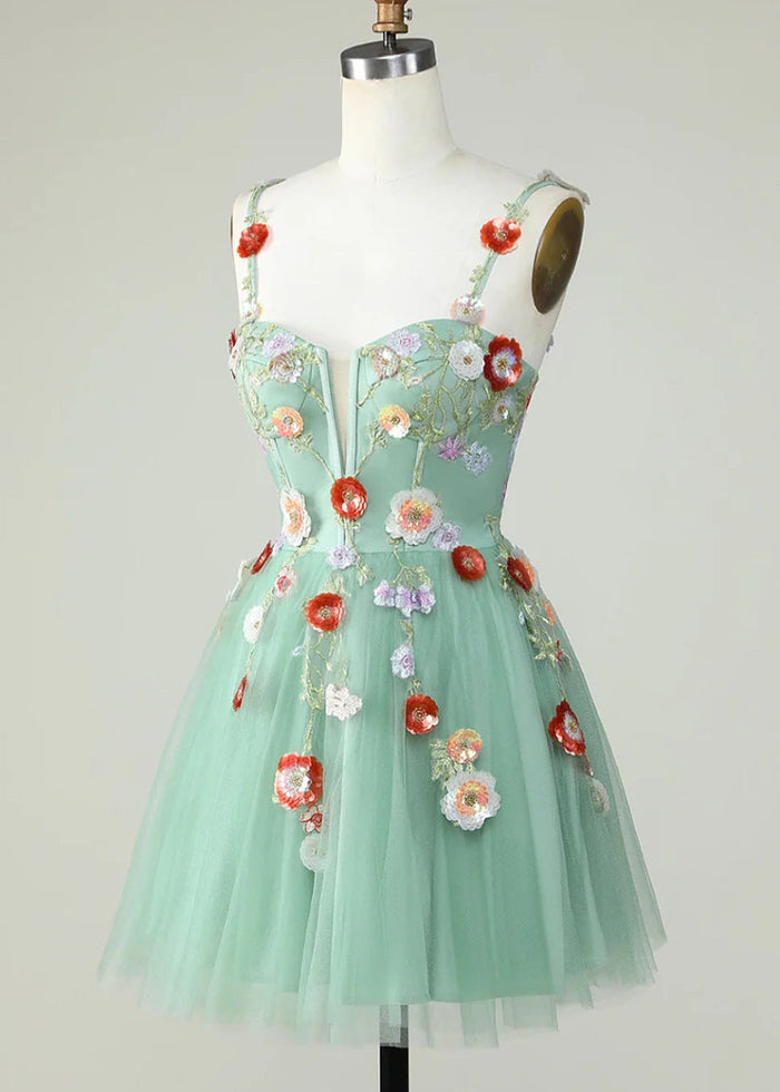 Caliandra | Slay Homecoming Night in a Showstopping Black Corset Dress - Sage Floral - PromDressClub