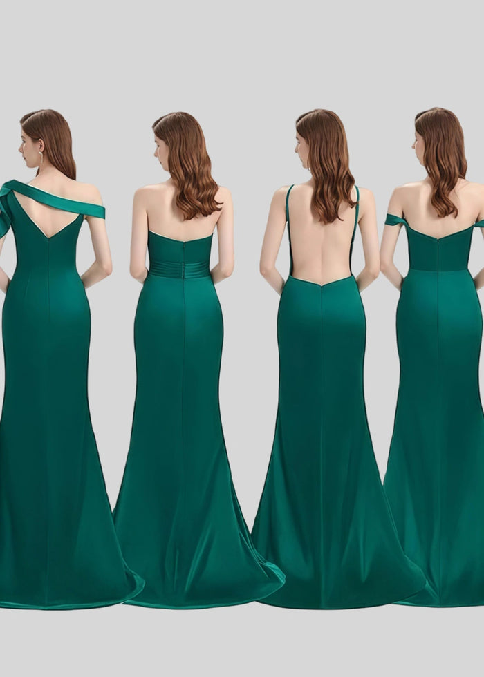 Camille | Elegance Mermaid Emerald Green Satin Maxi Bridesmaid Dress with Slit and Backless - Price #price_variant_lowest# - Emerald Green - PromDressClub