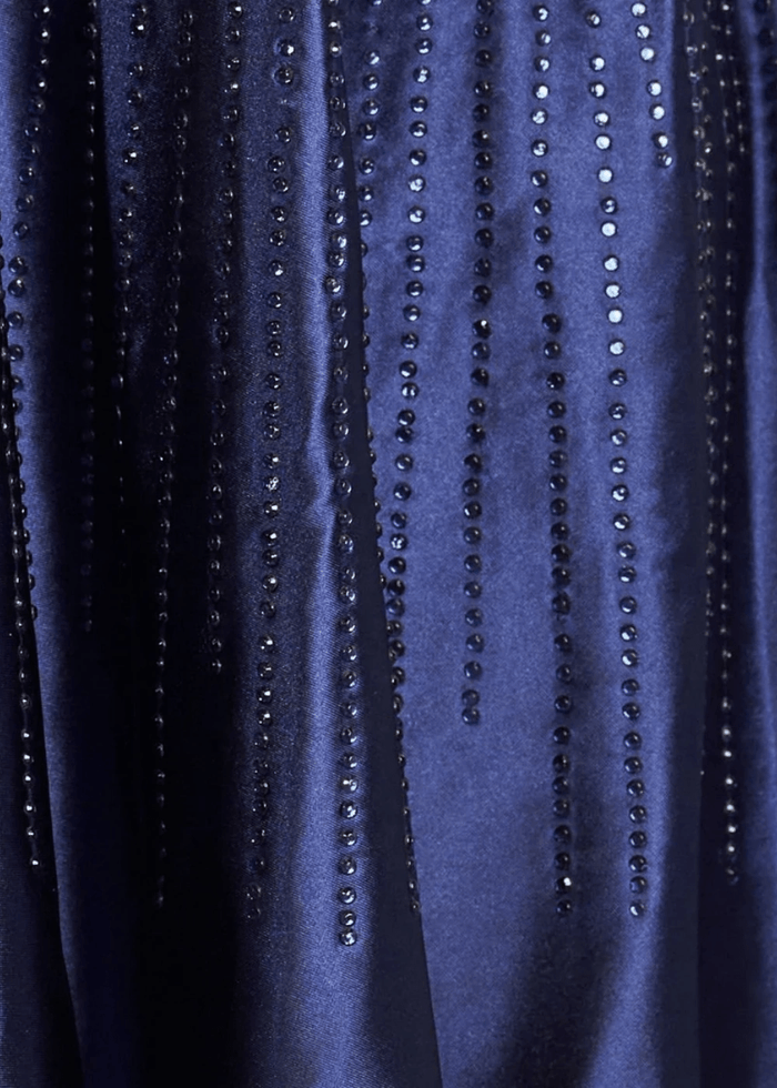 Carla | Navy Blue Satin Beaded V Neck A Line Backless Short Homecoming Dress - Navy Blue - PromDressClub