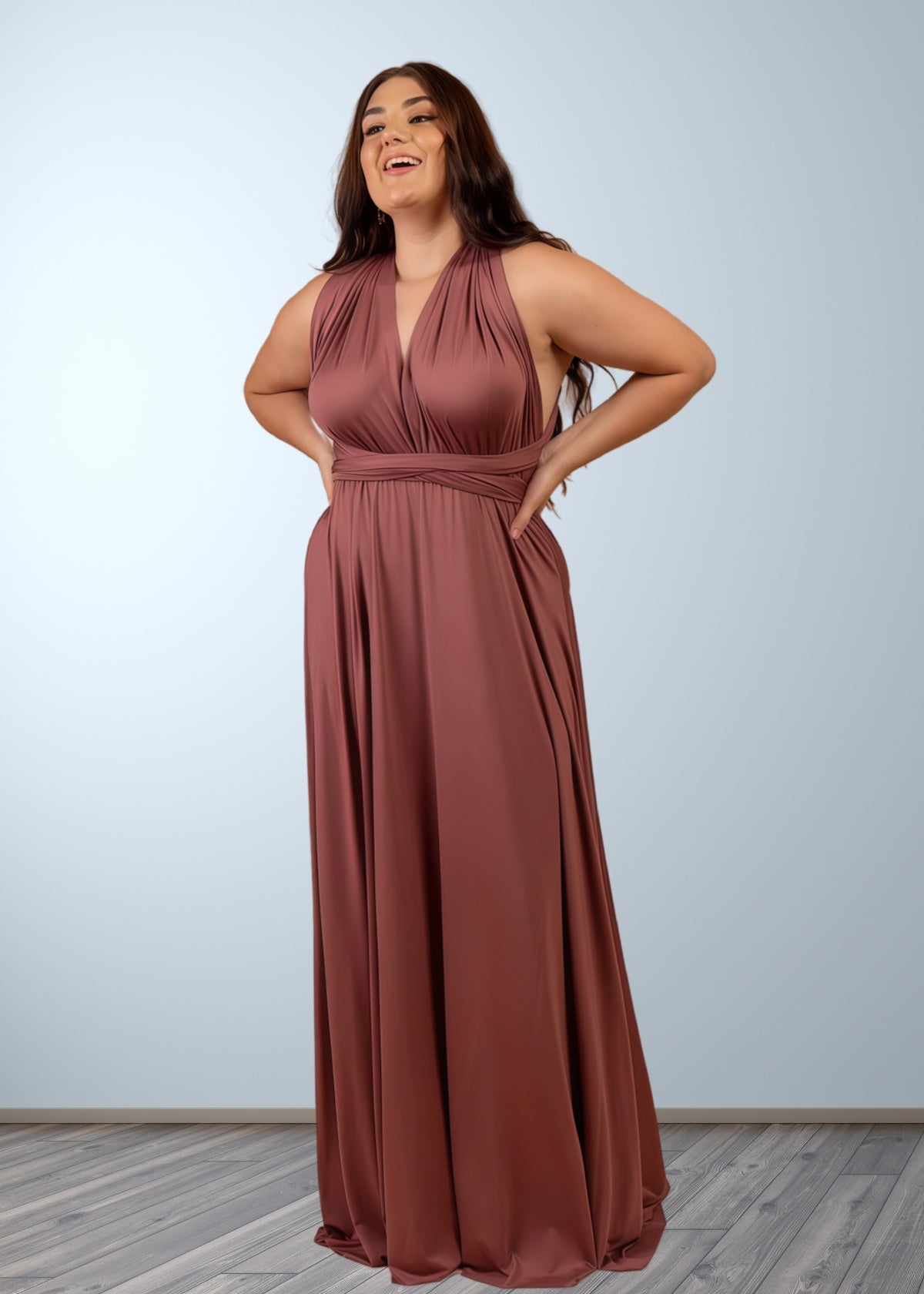 Cathy | Chic Infinity Dusty Rose Chiffon Maxi Bridesmaid Dress with Convertibl - Price #price_variant_lowest# - Dusty Rose - PromDressClub