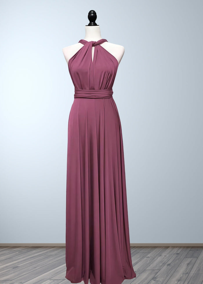 Cecilia | Simple Multiway Convertible Dusty Rose Chiffon Maxi Bridesmaid Dress with Infinity - Price #price_variant_lowest# - Dusty Rose - PromDressClub