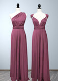 Cecilia | Simple Multiway Convertible Dusty Rose Chiffon Maxi Bridesmaid Dress with Infinity - Dusty Rose - PROMDRESS Club