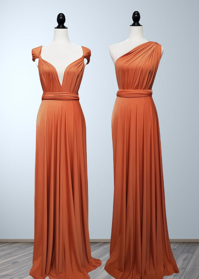 Cherry | Seriously Sensational Plus Size Infinity Rust Chiffon Maxi Bridesmaid Dress with Multiway Convertible - Price #price_variant_lowest# - Rust - PromDressClub