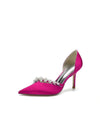 Chic Satin Heels with Pearls: Elevate Your Style with Pointed Toe Heels Color Fuchsia