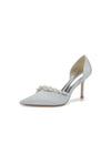 Chic Satin Heels with Pearls: Elevate Your Style with Pointed Toe Heels Color Grey