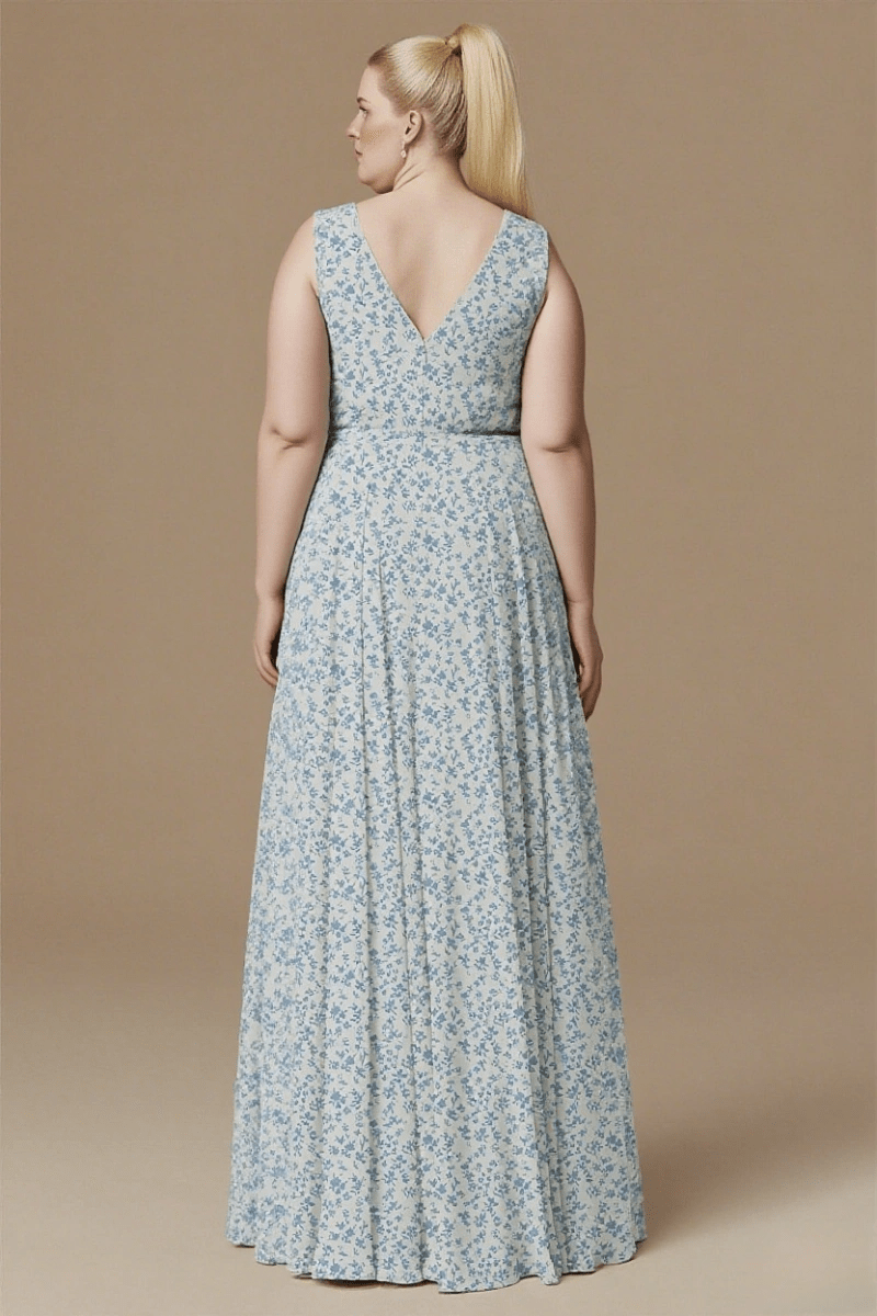 Chic Sensibility Blue and White Floral Bridesmaid Dress for Outdoor Elegance - Blue Floral - PromDressClub