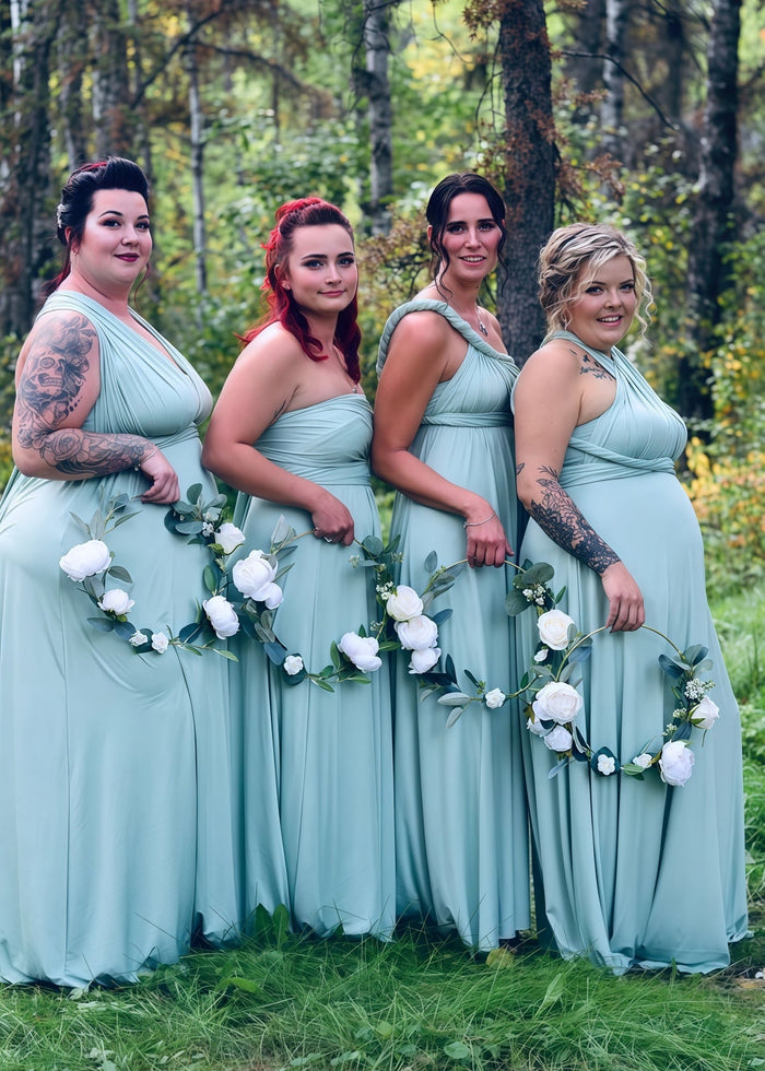 Chloe | Eternal Happiness Plus Size Convertible Chocolate Chiffon Bridesmaid Dress with Multiway Infinity - Price #price_variant_lowest# - Sage - PromDressClub