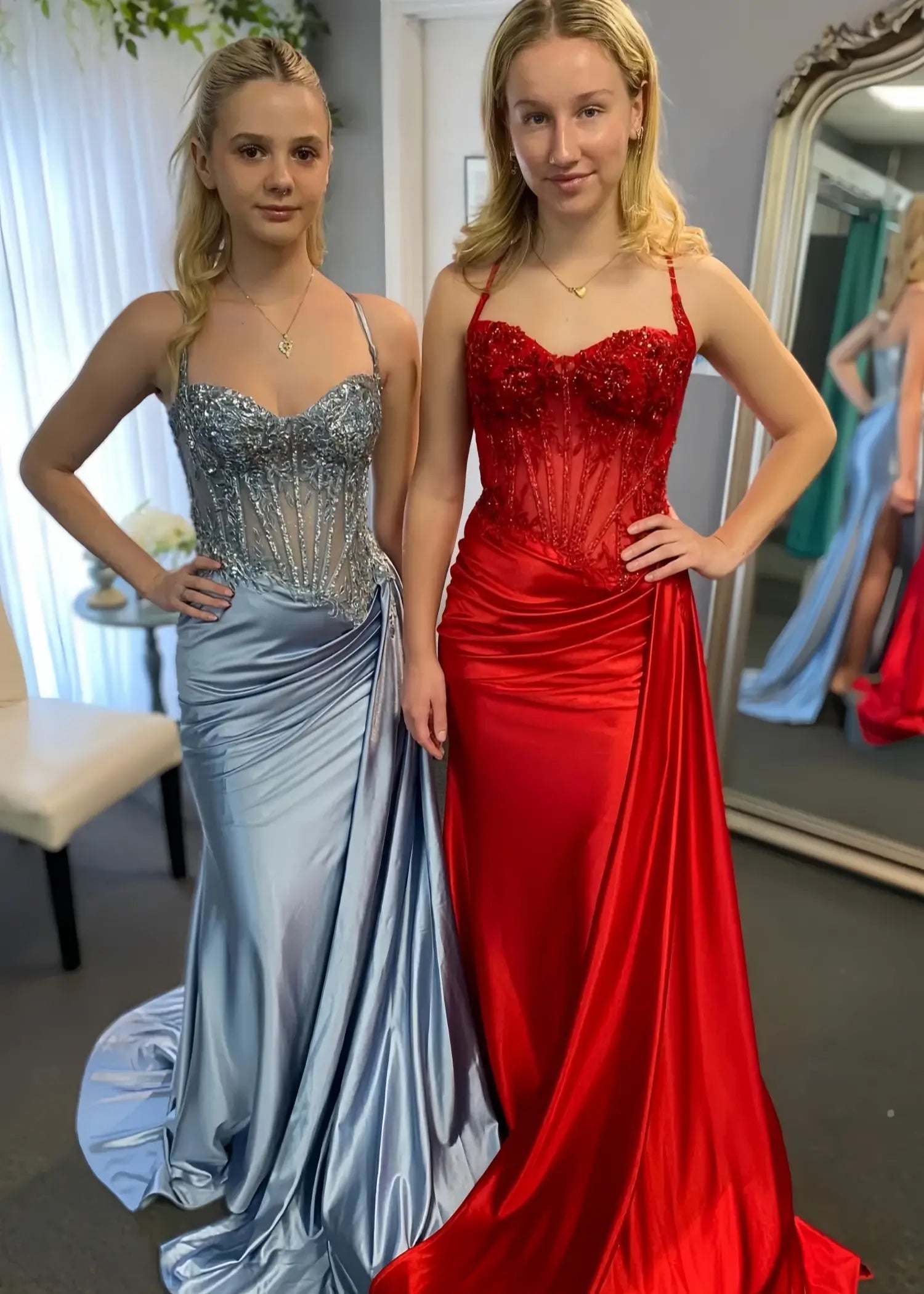 Christie |Trendy Mermaid Spaghetti Straps Plus Size Red Corset Long Prom Dress with Appliques - Blue - US0 - PromDressClub