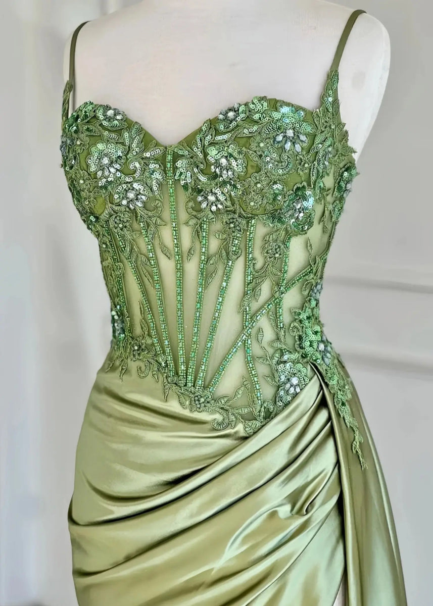 Christie | Trumpet/Mermaid Sweetheart Neck Red Lace Plus Size Prom Dress with Slit - Sage - PromDressClub