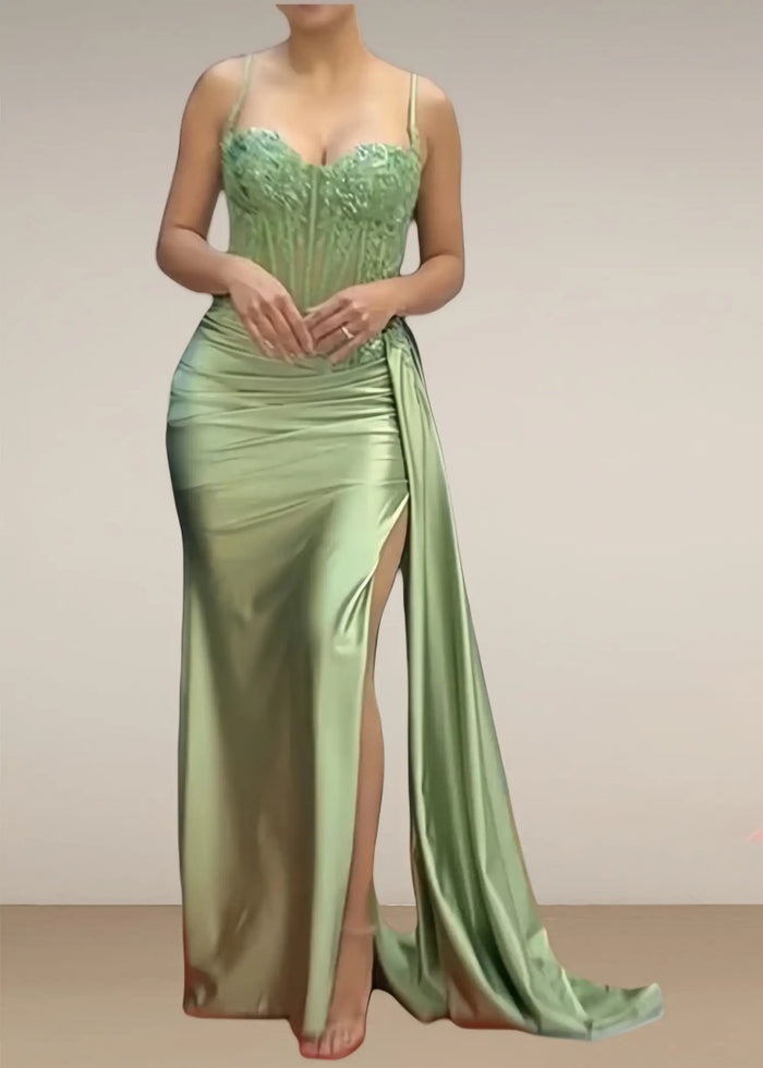 Christie | Trumpet/Mermaid Sweetheart Neck Red Lace Plus Size Prom Dress with Slit - Sage - PromDressClub