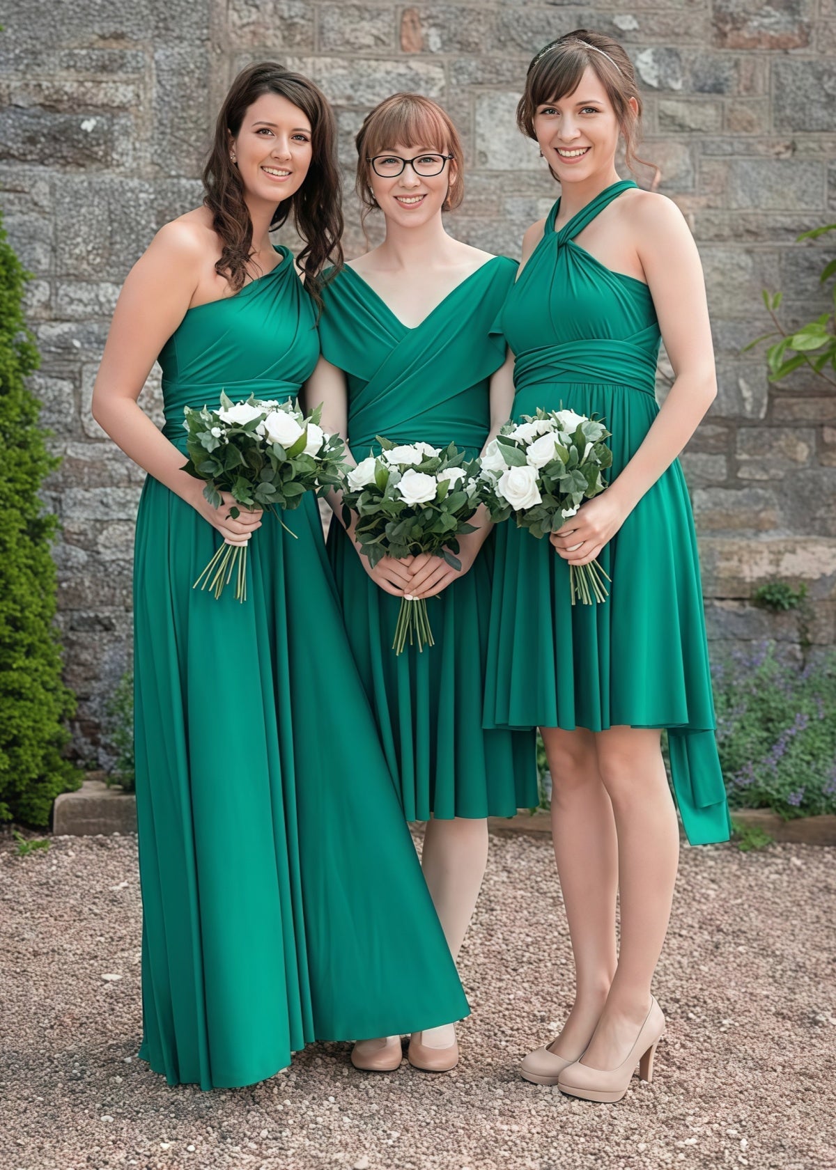 Christine | Immensely Glam Convertible Emerald Green Chiffon Mini Bridesmaid Dress with Multiway Infinity - Emerald Green - PROMDRESS Club