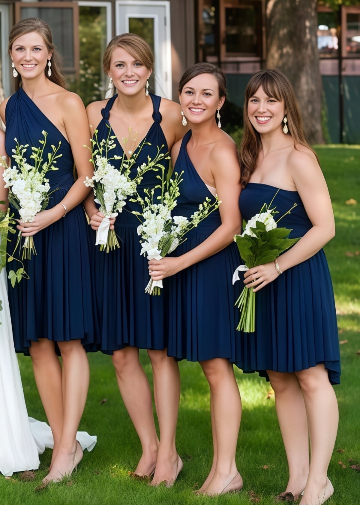 Christine | Immensely Glam Convertible Emerald Green Chiffon Mini Bridesmaid Dress with Multiway Infinity - Navy Blue - PROMDRESS Club