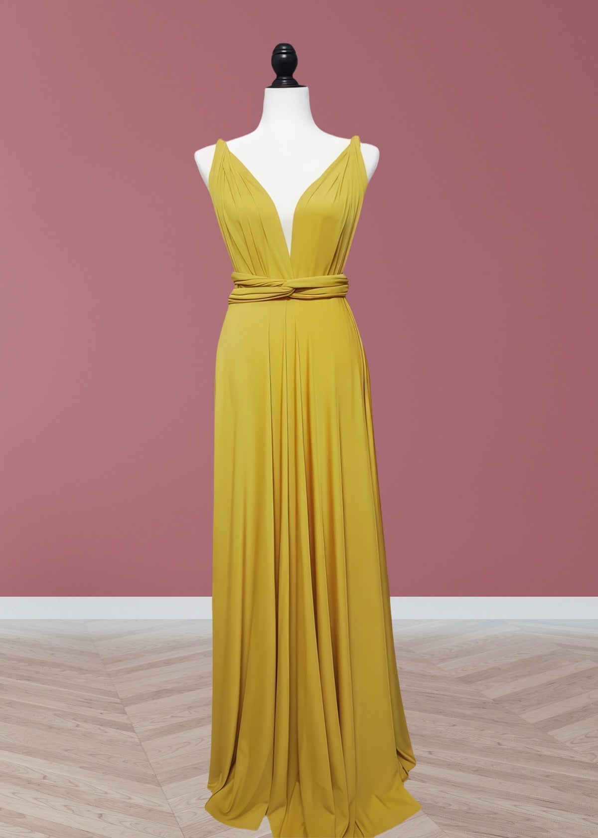 Claire | Purely Elegant Infinity Gold Chiffon Maxi Bridesmaid Dress with Multiway Convertible - Price #price_variant_lowest# - Gold - PromDressClub