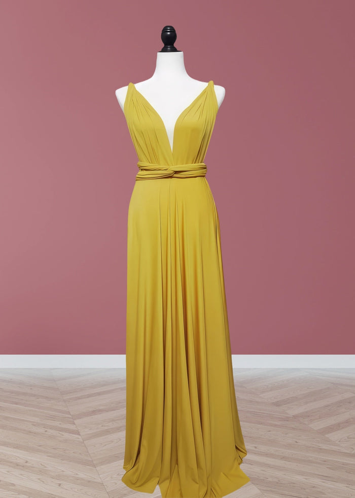 Claire | Purely Elegant Infinity Gold Chiffon Maxi Bridesmaid Dress with Multiway Convertible - Price #price_variant_lowest# - Gold - PromDressClub