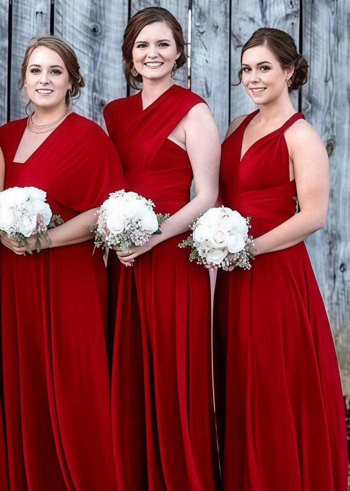 Constance | Cherished Vow Infinity Red Chiffon Maxi Bridesmaid Dress with Multiway Convertible - Price #price_variant_lowest# - Red - PromDressClub