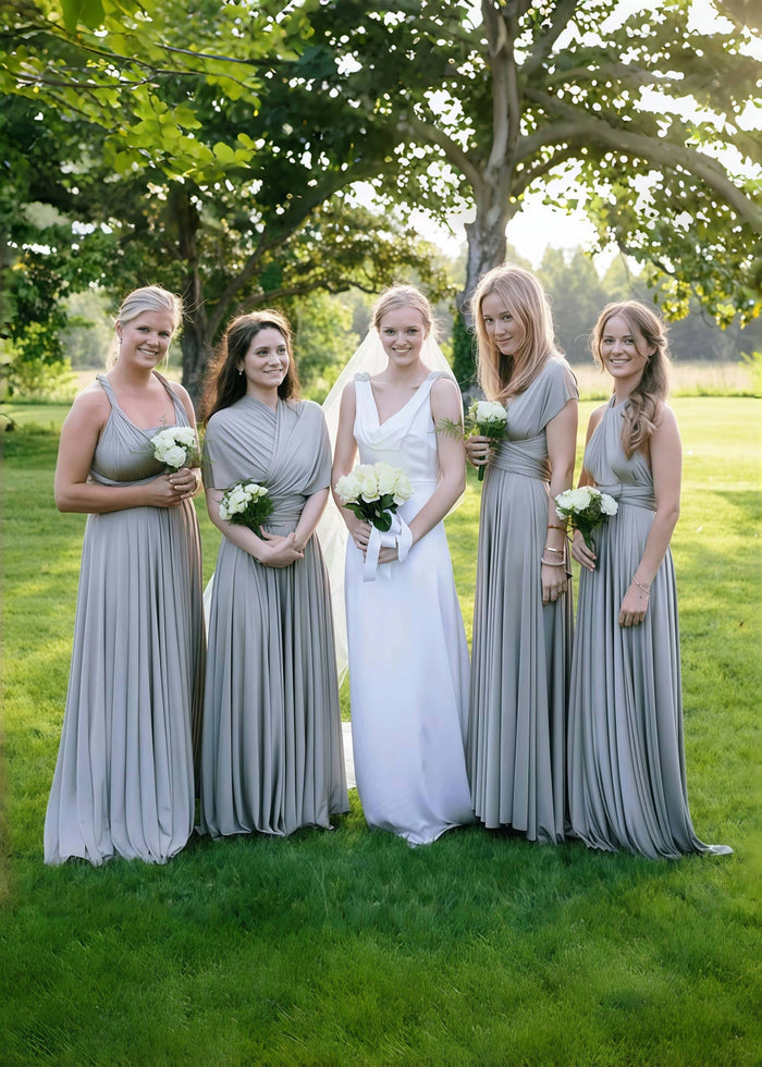 Cornelia | Cherished Vow Convertible Silver Grey Chiffon Maxi Bridesmaid Dress with Multiway Infinity - Price #price_variant_lowest# - Silver - PromDressClub
