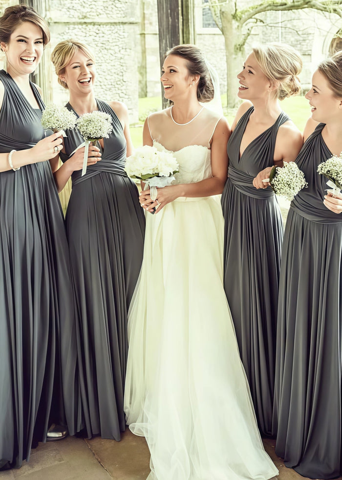 Crystal | Purely Elegant Infinity Dark Grey Chiffon Maxi Bridesmaid Dress with Multiway Convertible - Price #price_variant_lowest# - Dark Grey - PromDressClub