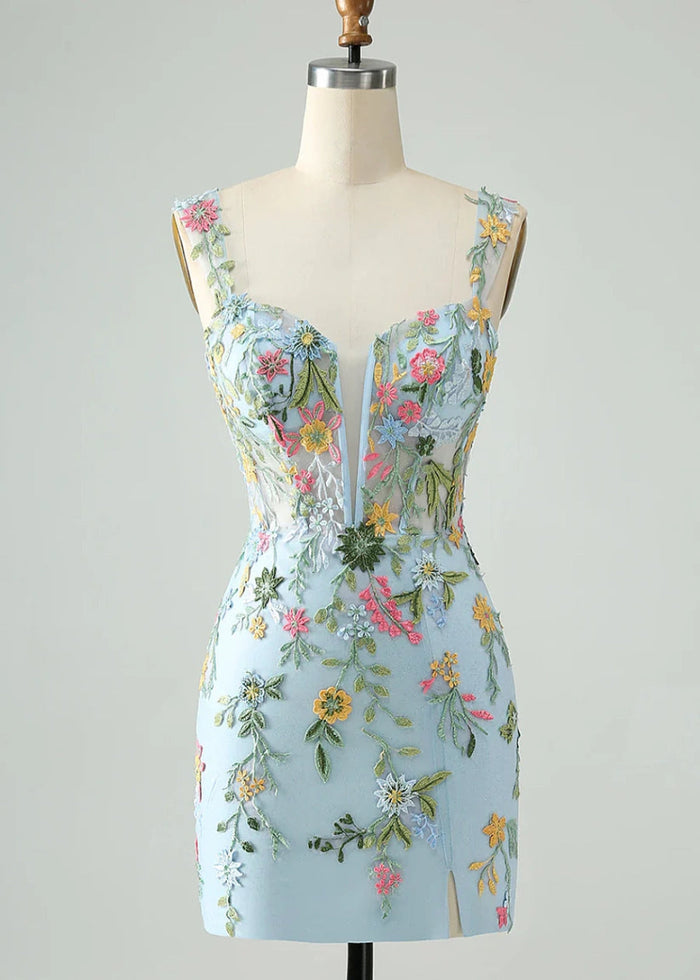 Dagnija | Transform Your Homecoming Look with This Stunning Blue Dress - Light Blue Floral - PromDressClub