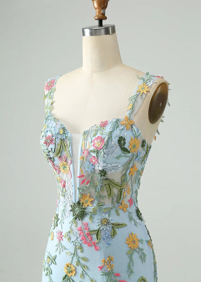 Dagnija | Transform Your Homecoming Look with This Stunning Blue Dress - Light Blue Floral - PromDressClub