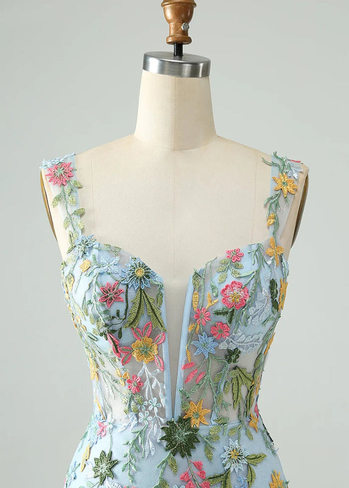 Dagnija | Transform Your Homecoming Look with This Stunning Blue Dress - Light Blue Floral - PromDressClub