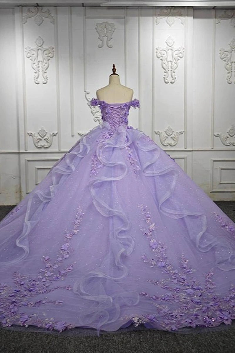 Daphne | Exquisite Lilac Flower Beaded Quinceanera Dresses for Unforgettable Moments - Lilac - PromDressClub