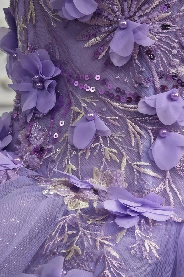 Daphne | Exquisite Lilac Flower Beaded Quinceanera Dresses for Unforgettable Moments - Lilac - PromDressClub