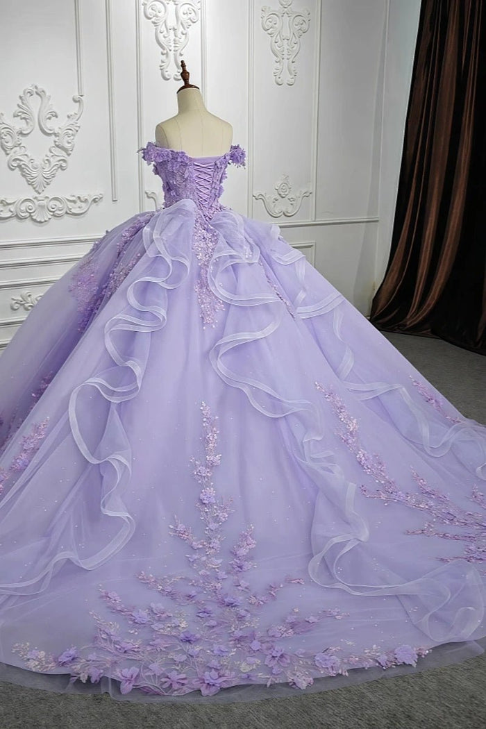 Daphne | Exquisite Lilac Flower Beaded Quinceanera Dresses for Unforgettable Moments - Lilac - PromDressClub