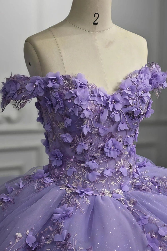 Daphne | Exquisite Lilac Flower Beaded Quinceanera Dresses for Unforgettable Moments - Lilac - PromDressClub