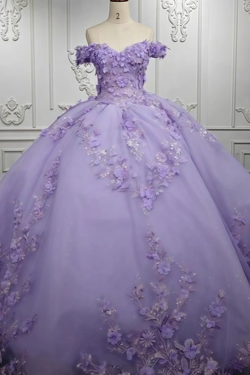 Daphne | Exquisite Lilac Flower Beaded Quinceanera Dresses for Unforgettable Moments - Lilac - PromDressClub