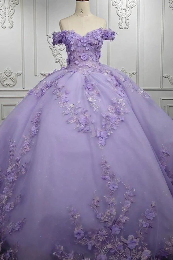 Daphne | Exquisite Lilac Flower Beaded Quinceanera Dresses for Unforgettable Moments - Lilac - PromDressClub