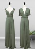 Dawn | Romance Convertible Light Olive Green Maxi Bridesmaid Dress with Multiway Infinity - Olive Green - PROMDRESS Club