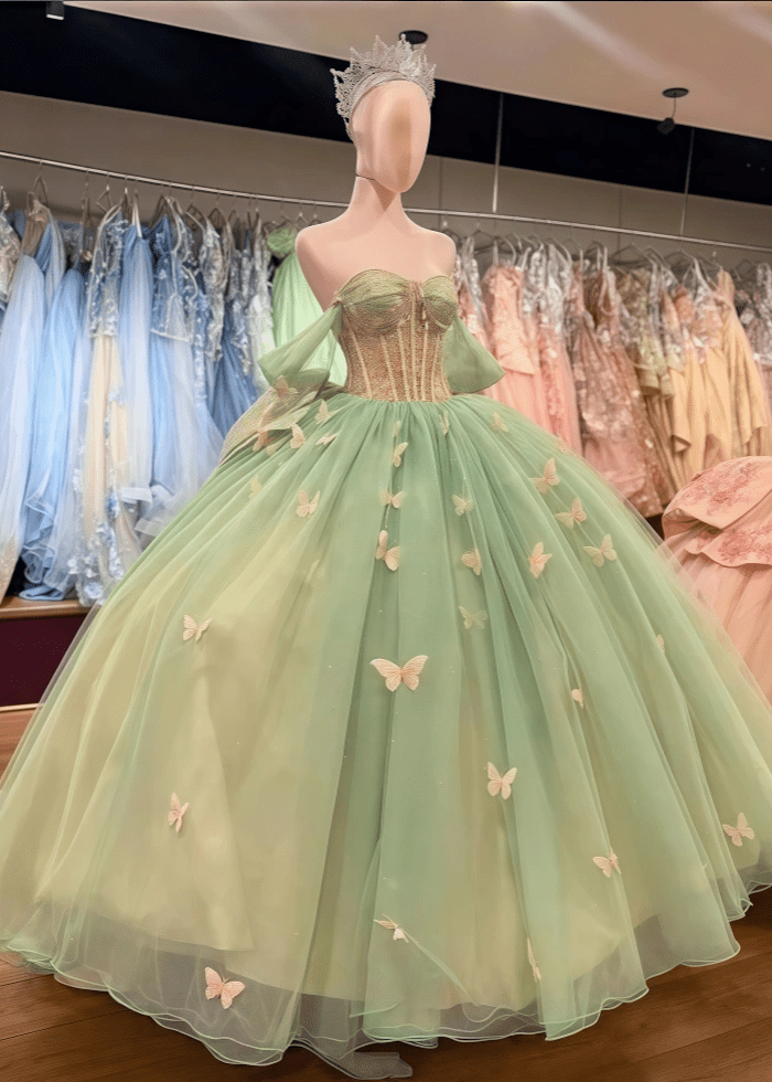 Dawn | Stunning Sage Green Butterfly Quinceanera Dresses with Bows – Perfect for Special Occasions - Sage - PromDressClub