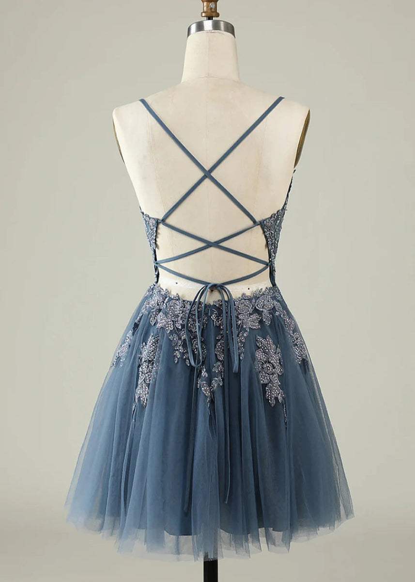 Deledda | Discover Your Dream Rose Gold Homecoming Dress - Sparkle in Style! - Dusty Blue - PromDressClub