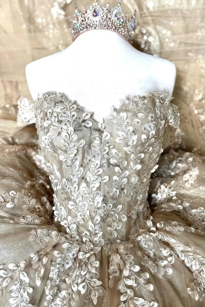 Dina | Gorgeous Gold Quinceanera Dresses with Sleeves - Exquisite & Elegant - Gold - PromDressClub